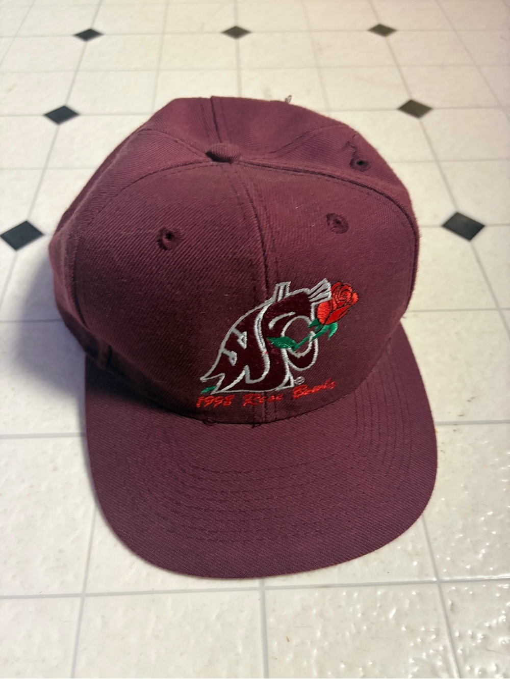 Maroon Embroidered Rose Snapback Hat